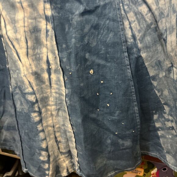 Shibori Mokume Hand Dyed Stitched Indigo Maxi Skirt Embroidered Japanese Tie Dye - Picture 4 of 7